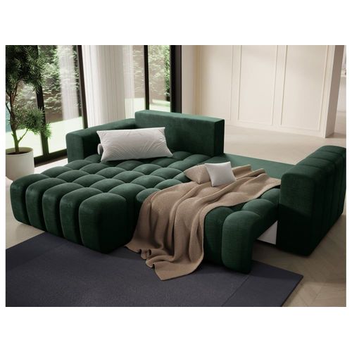 Canapé D'angle Gauche 3 Places Convertible En Tissu - Vert Foncé