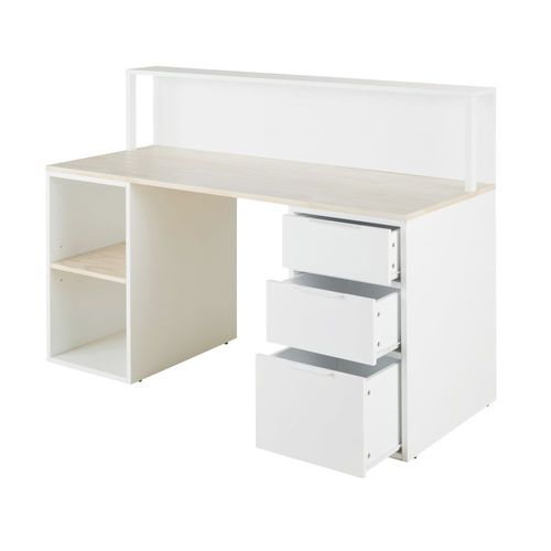 Bureau 3 Tiroirs Et 2 Niches Blanc Et Beige
