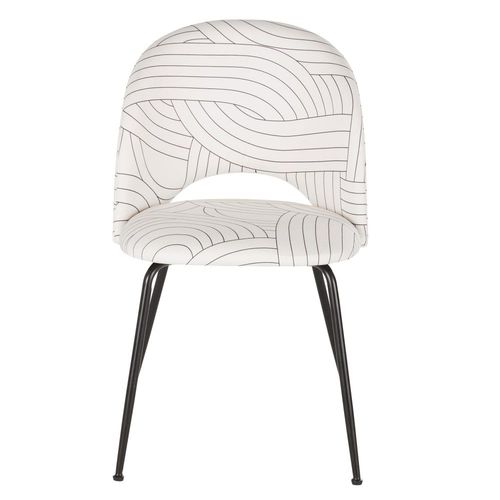 Chaise En Tissu Recyclé Beige Motifs Géométriques Et Acier Noirs