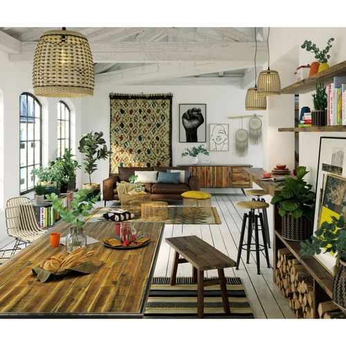 Table Rectangulaire 180 X 90 Cm Bois Et Métal Cusco