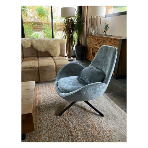 Fauteuil Rotatif En Velours Gris Bleuté