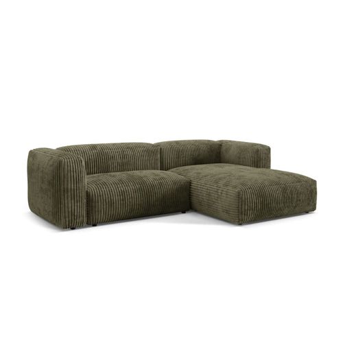 Canapé D'angle Droit Modulaire 2 Places En Velours Côtelé Vert Mousse
