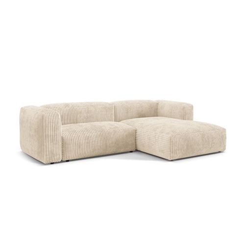 Canapé D'angle Droit Modulaire 2 Places En Velours Côtelé Beige Clair