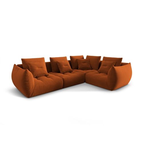 Canapé D'angle Droit Modulaire 3 Places En Velours Terracotta