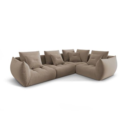 Canapé D'angle Droit Modulaire 3 Places En Velours Marron Clair