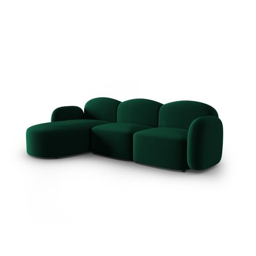 Canapé D'angle Gauche 4 Places En Velours Vert Bouteille