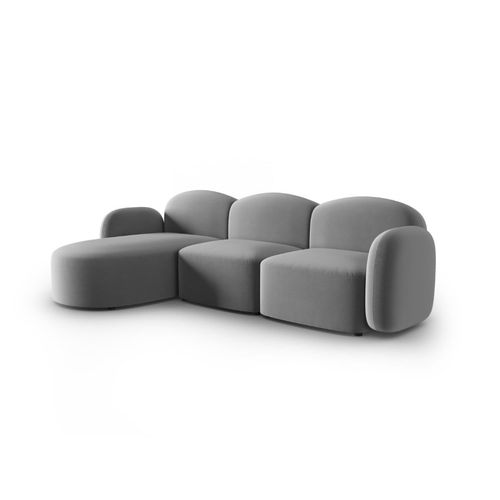 Canapé D'angle Gauche 4 Places En Velours Gris