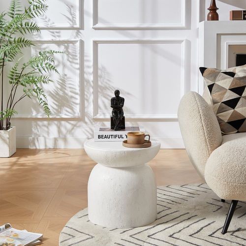 Table D'appoint Bout De Canapé Intérieur Extérieur En Magnesite Blanc