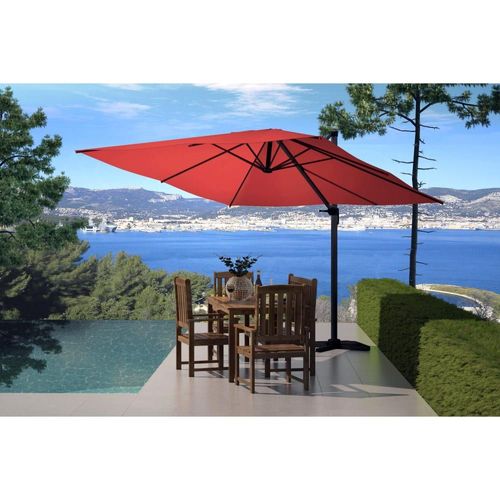 Ensemble Parasol Terracotta 3x3m Et 4 Dalles À Lester