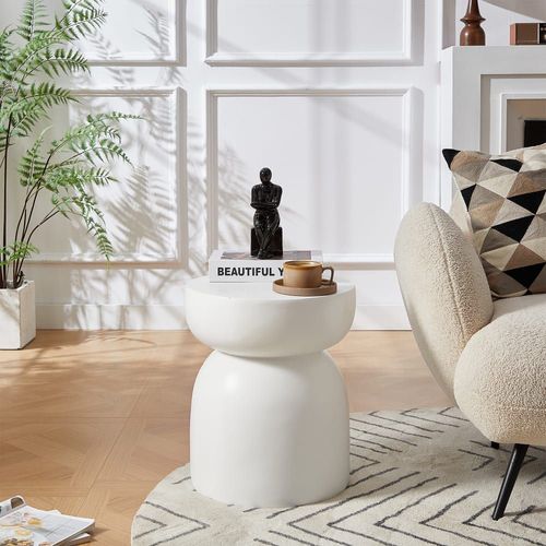 Table D'appoint Bout De Canapé Intérieur Extérieur En Magnesite Blanc