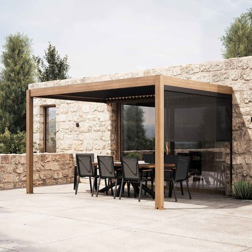 Pergola Bioclimatique Adossée Et Motorisée Éclairée 3x4m Et 1 Store