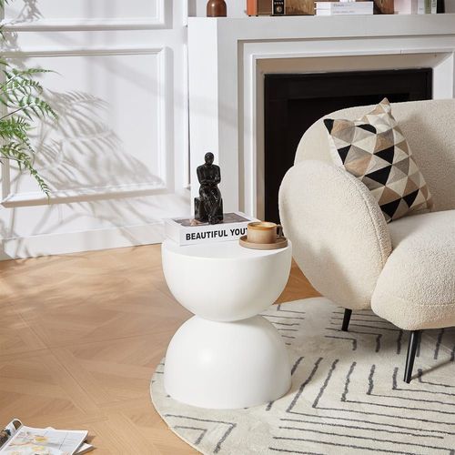 Table D'appoint Bout De Canapé Intérieur Extérieur En Magnesite Blanc
