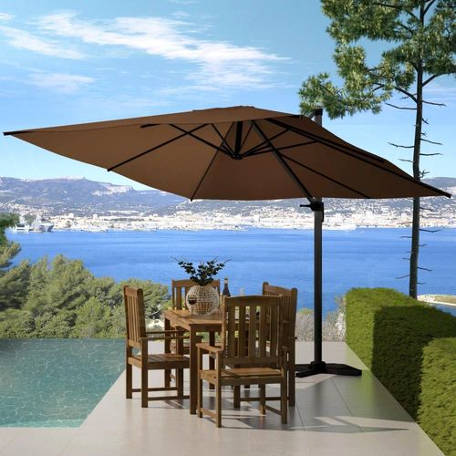 Ensemble Parasol Marron 3x3m Et 4 Dalles À Lester