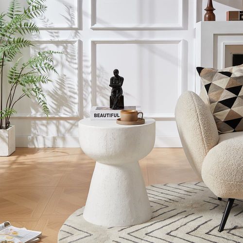 Table D'appoint Bout De Canapé Intérieur Extérieur En Magnesite Blanc
