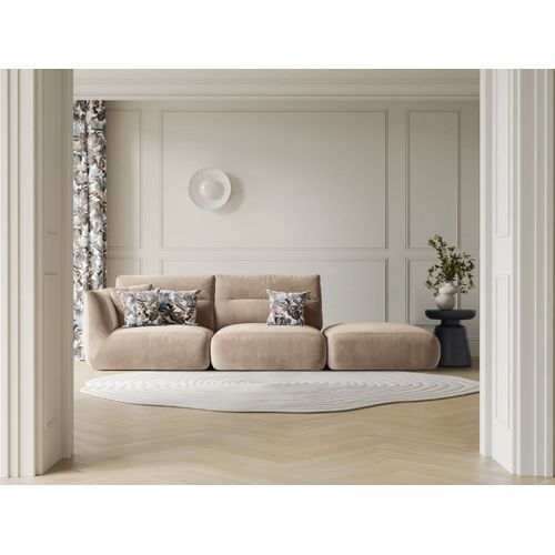 Canapé Modulable Droit 4 Places En Velours Amande Beige