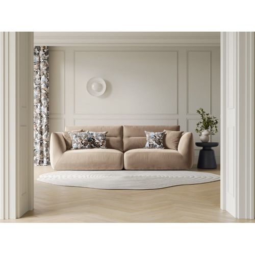 Canapé Modulable 4 Places En Velours Beige Amande