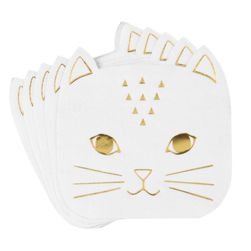Serviettes Chat En Papier Blanc Et Doré