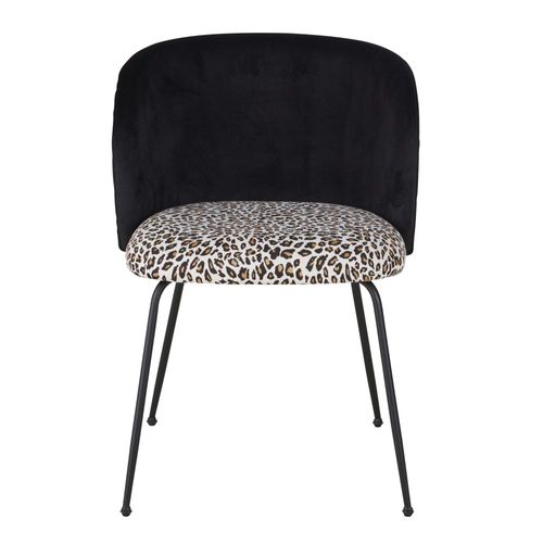 Chaise En Velours Noir Jacquard Léopard Et Pieds En Acier Noir