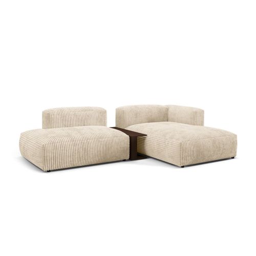 Canapé D'angle Droit Modulaire 2 Places En Velours Côtelé Beige Clair