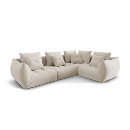 Canapé D'angle Droit Modulaire 3 Places En Velours Écru