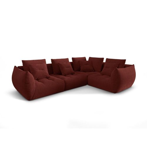 Canapé D'angle Droit Modulaire 3 Places En Tissu Structurel Rouge