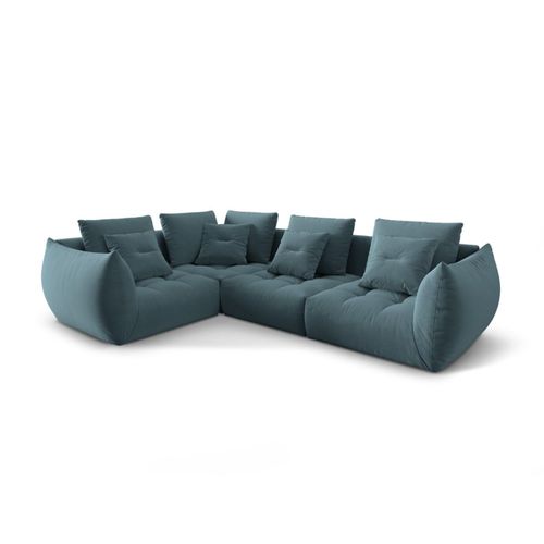 Canapé D'angle Gauche Modulaire 3 Places En Velours Bleu Pastel