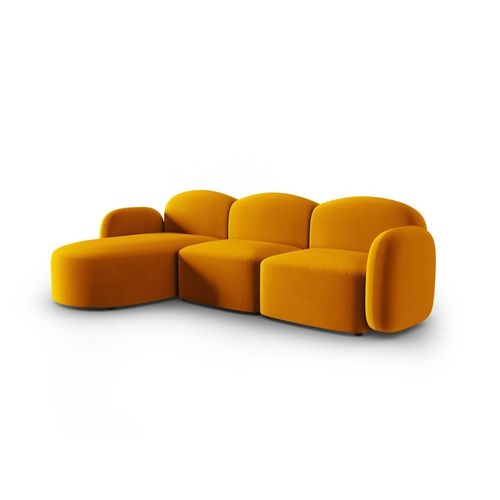 Canapé D'angle Gauche 4 Places En Velours Jaune