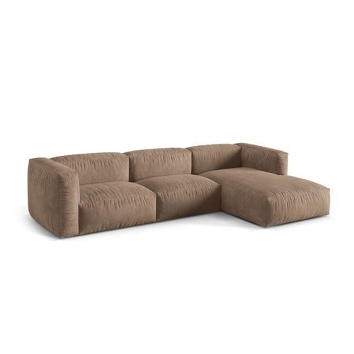 Canapé D'angle Droit Modulaire 3 Places En Velours Beige Foncé