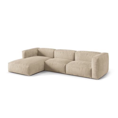 Canapé D'angle Gauche Modulaire 3 Places En Velours Beige Clair