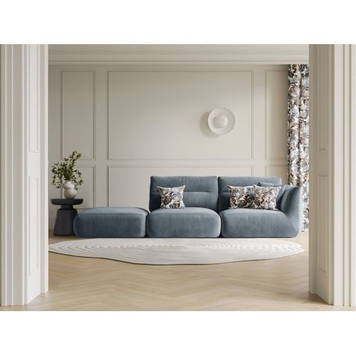 Canapé Modulable Gauche 4 Places En Velours Bleu Gris