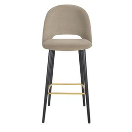 Chaise De Bar En Velours Beige Cappuccino Et Pieds En Bois De Frêne Noir Et Acier Doré H82