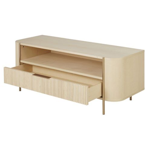 Meuble Tv 1 Tiroir Beige Et Métal Coloris Laiton