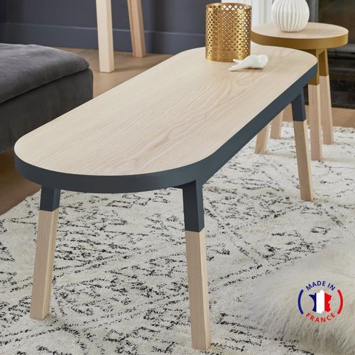 Table Basse Banc 140 Cm, 100% Frêne Massif Bleu Sombre De Rance