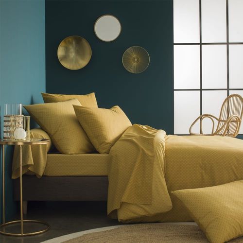 Parure De Lit Imprimée En Bambou Jaune Curry 140x200
