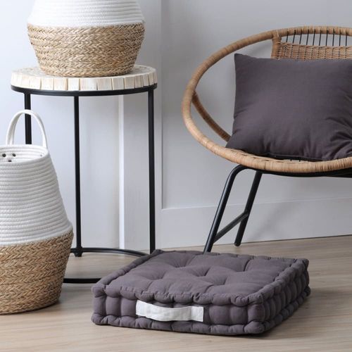 Coussin De Sol Bicolore Coton Gris 45 X 45