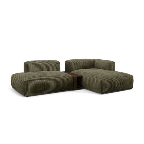 Canapé D'angle Droit Modulaire 2 Places En Velours Côtelé Vert Mousse