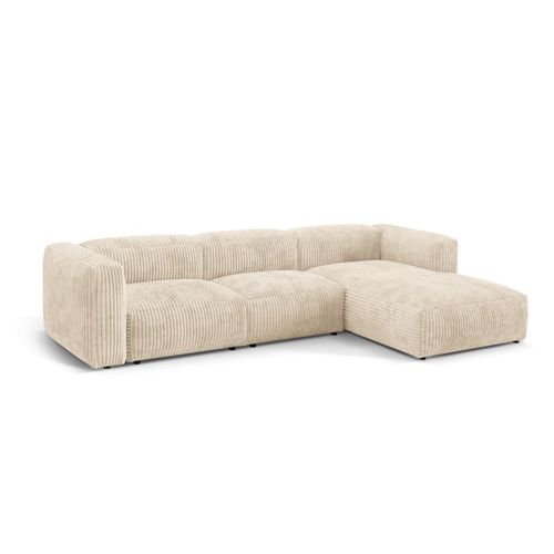 Canapé D'angle Droit Modulaire 3 Places En Velours Côtelé Beige Clair