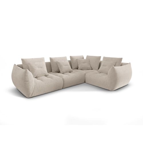 Canapé D'angle Droit Modulaire 3 Places Tissu Structurel Beige Foncé