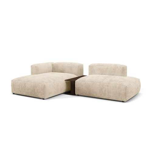 Canapé D'angle Gauche Modulaire 2 Places En Velours Côtelé Beige Clair