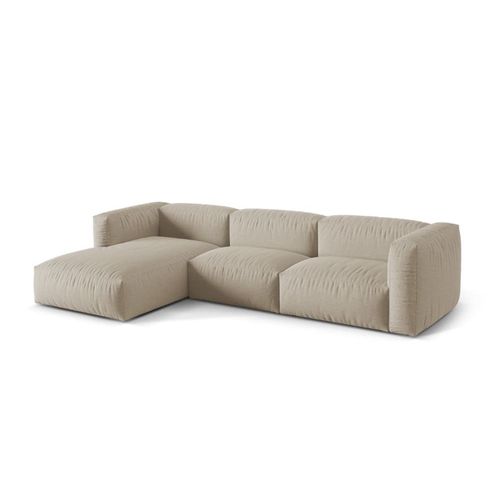 Canapé D'angle Gauche Modulaire 3 Places Tissu Structurel Beige Clair