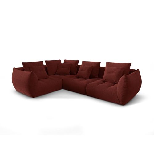 Canapé D'angle Gauche Modulaire 3 Places En Tissu Structurel Rouge