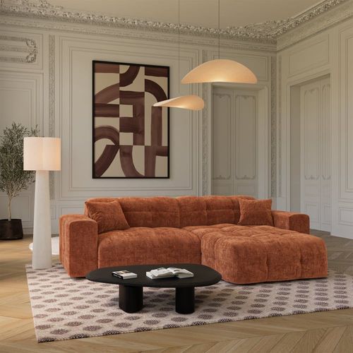 Canapé Angle Droit 5 Places En Velours Gaufré Terracotta