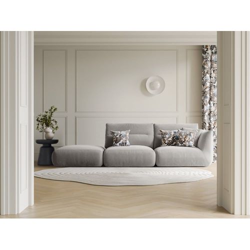 Canapé Modulable Gauche 4 Places Tissu Structurel Gris Clair