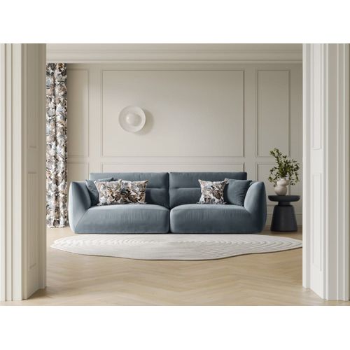 Canapé Modulable 4 Places En Velours Bleu Gris