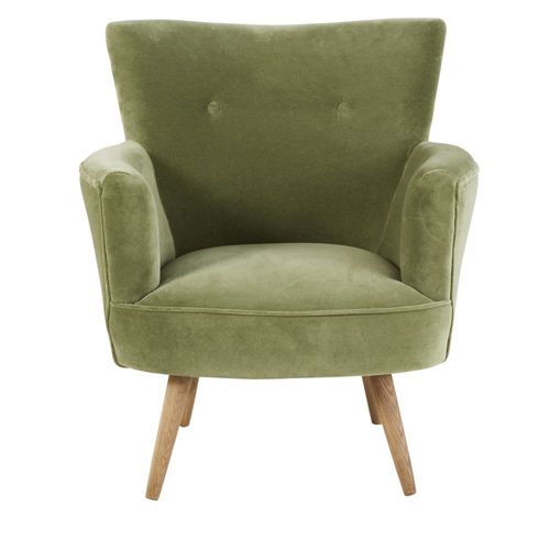 Fauteuil En Velours Vert Kaki Effet Vieilli