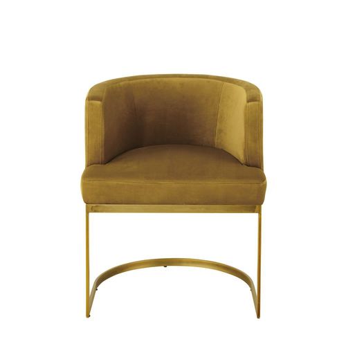 Fauteuil Vintage En Velours Jaune Moutarde