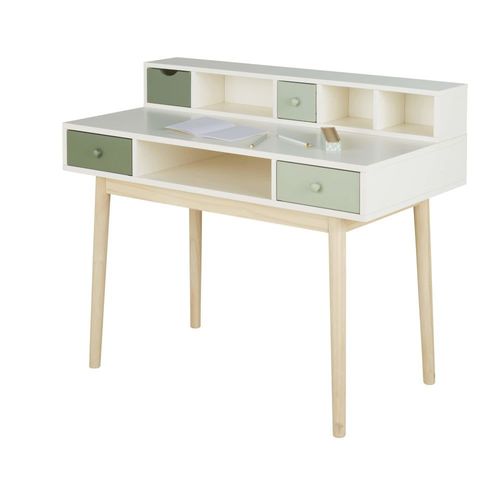 Bureau Vintage Blanc 2 Tiroirs Vert