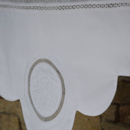 Brise Bise En Lin Blanc Et Broderies 60x120 Cm