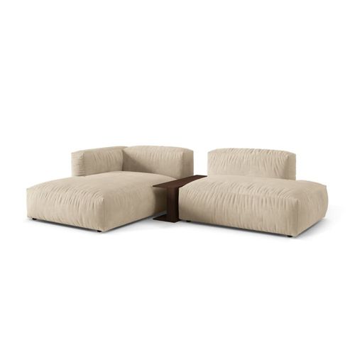 Canapé D'angle Gauche Modulaire 2 Places En Velours Beige Clair