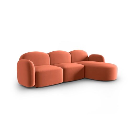 Canapé D'angle Droit 4 Places En Velours Corail